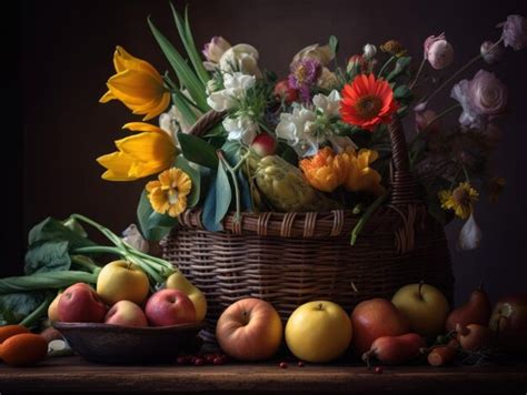 Una Canasta Llena De Muchos Tipos Diferentes De Frutas Y Verduras