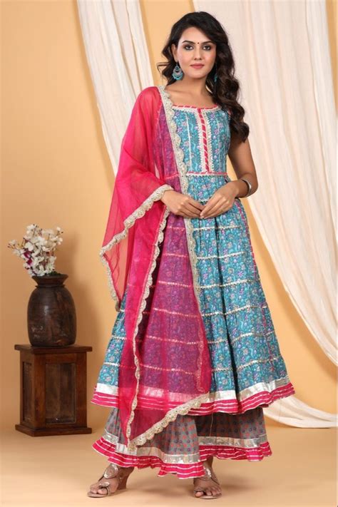 Vinayak Enterprise Premium Cotton Anarkali Gota Patti Work Suit Sharara