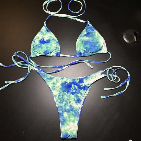 Small Tye Dye Piece Bikini Piece Tye Dye Blue Depop