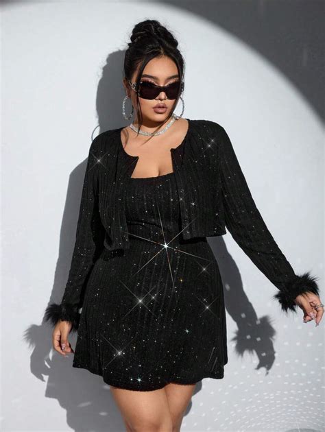 Shein Icon Icon Vestido De Malha De Manga Longa Plus Size Duas Pe As