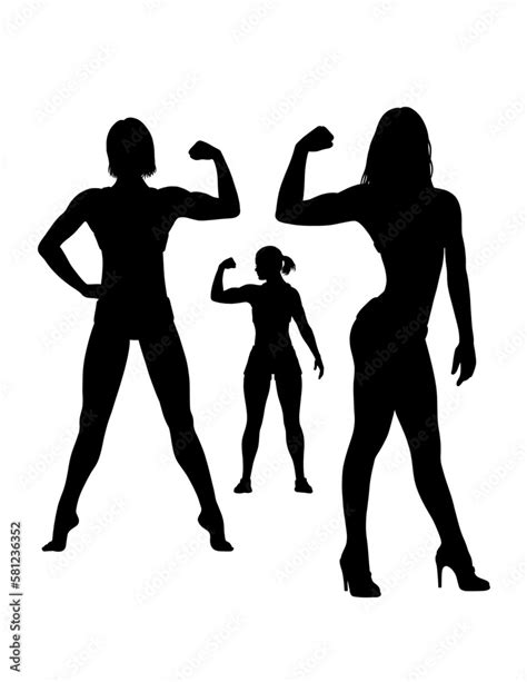 Strong Girl Showing Her Biceps Silhouette Bodybuilding Pose Gym Sport