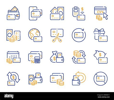 Credit Card Line Icons Payment Card Terminal Bankrupt And Contactless