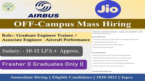 Off Campus Hiring Any Fresher Graduate Jio And Airbus Hiring