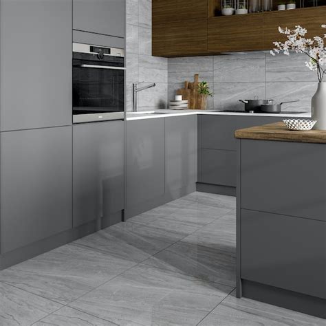 Calcolo Comet Mid Grey Marble Effect Gloss Wall And Floor Tile 300mm X