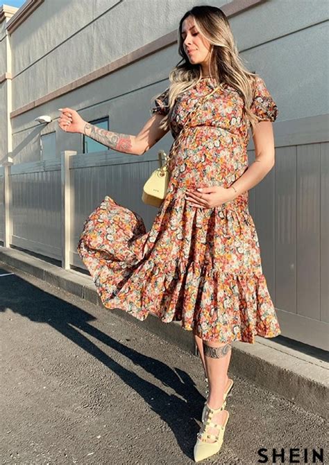 Shein Vcay Allover Floral Print Flounce Hem A Line Dress Shein