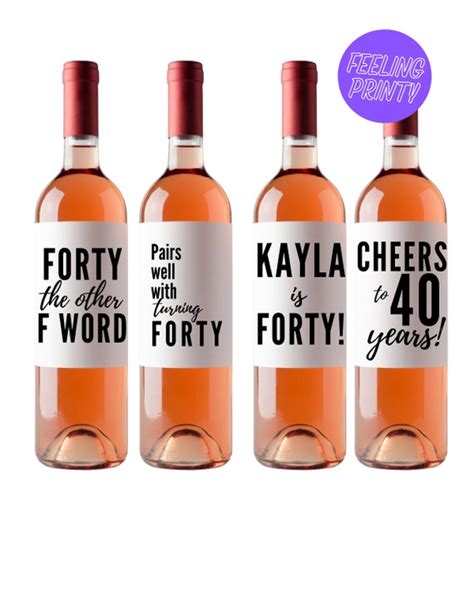 Forty Birthday Wine Labels 4 Pack Birthday Labels Forty Wine Etsy