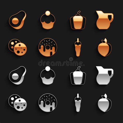 Set Donut Jug Glass With Milk Plum Fruit Hot Chili Pepper Cookie Chocolate Bell Avocado