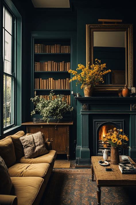 A Living Room Filled With Furniture And A Fire Place In Front Of A Book