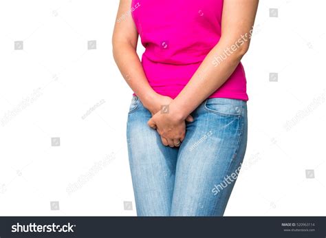 Woman With Hands Holding Her Crotch She Wants To Pee Urinary