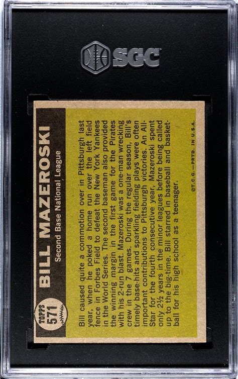 Bill Mazeroski 1961 Topps Sporting News All Star Card 571 SGC Graded