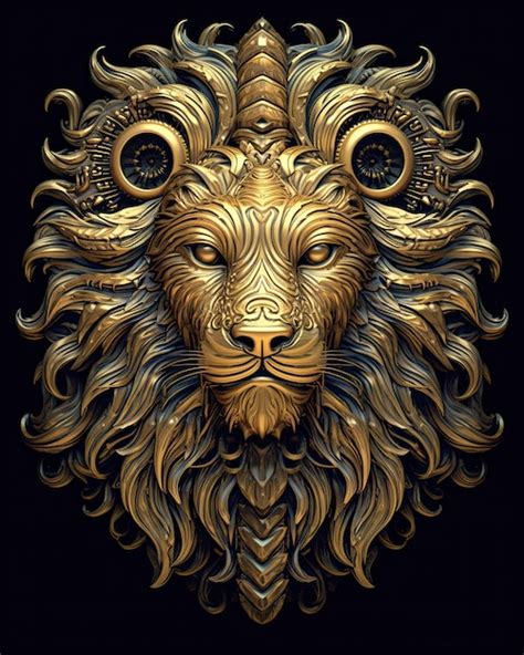 Premium AI Image | Fractal art of lion in gold