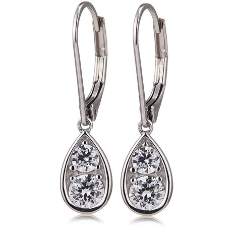 Diamonique 1 00ct Tw Leverback Drop Earrings Sterling Silver QVC UK