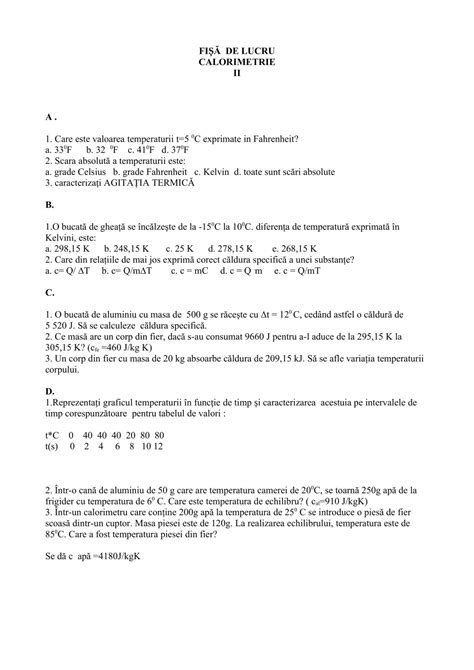 AcademiaABC Fișe de lucru Fizică Calorimetrie