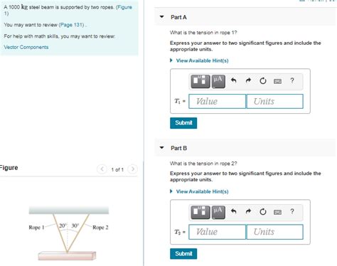 Solved A 1000 Kg Steel Beam Is Supported By Two Ropes Chegg