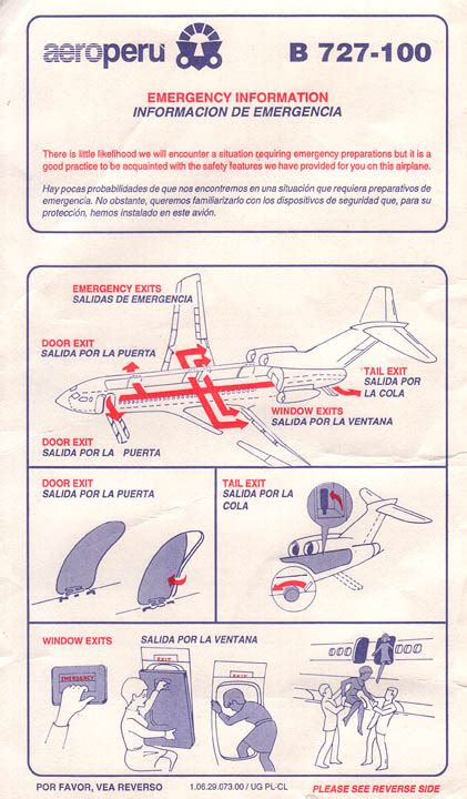 Airline Safety Card For Aeroperu B