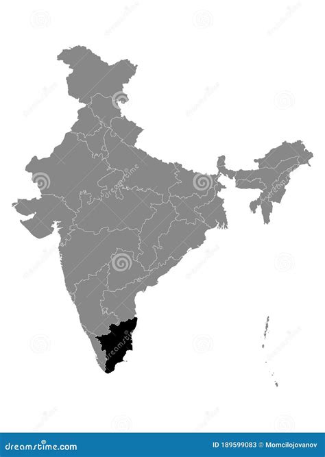 Location Map Of Tamil Nadu State Stock Vector Illustration Of Labeled