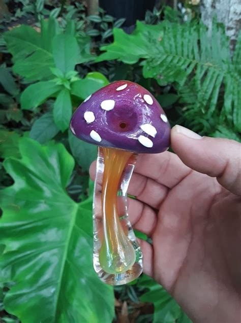 Glass Mushroom Pipe Fumed Glass Pipe Purple And Red Frit Glass Pipe