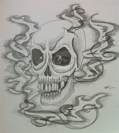 Skull On Fire Sketch Flaming Skull Tattoo Sketch Smokey Tattoo
