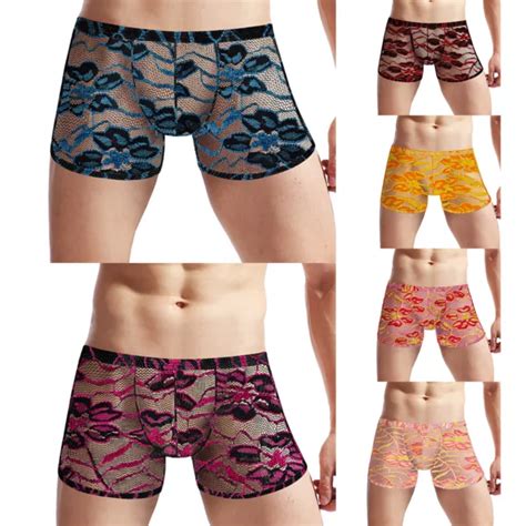 MENS SEE THROUGH MESH Lace Low Rise Boxer Briefs Bulge Pouch Lingerie Underpants PicClick UK