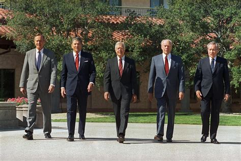 President George Bush Left Walks With Former Presidents Ronald Reagan