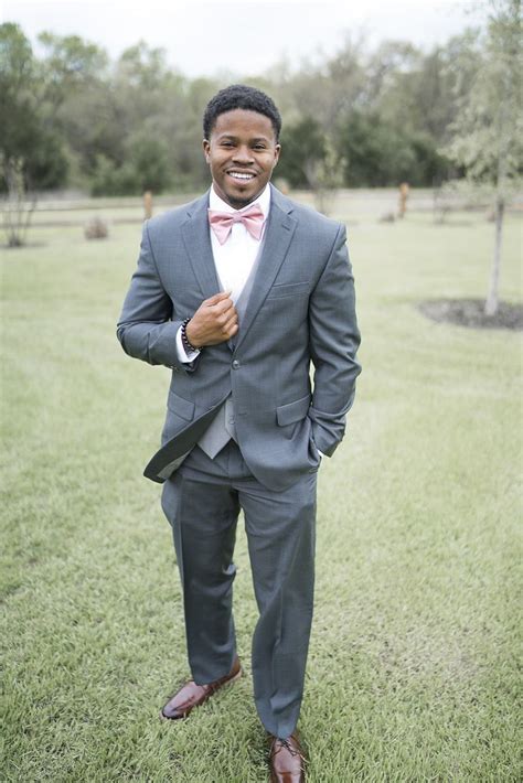 Grey Suit Pink Shirt Bow Tie