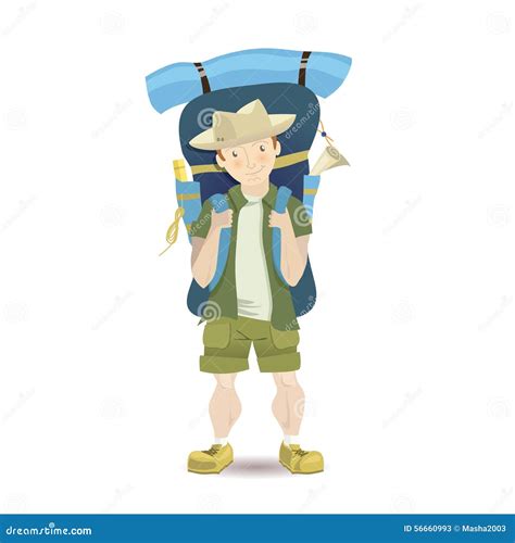 Tourist Man With A Big Backpack Stock Vector Illustration Of Field