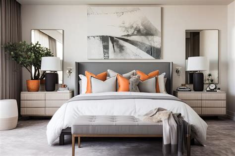 Premium AI Image | A contemporary bedroom that is bright featuring ...