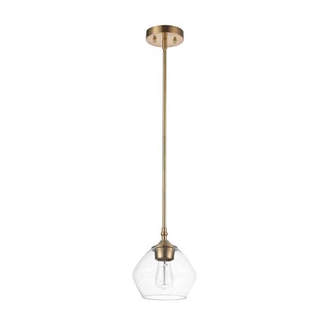 Globe Electric Harrow 1 Light Matte Brass Shaded Pendant With Clear Glass Shade 91002193 The