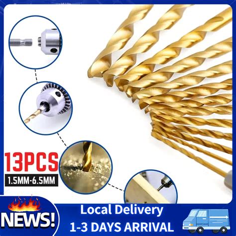 Pcs Hss Titanium Coated Twist Drill Bit Set Mata Bor Tebuk Besi Kayu