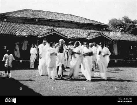 Mahatma Gandhi Walking With Others At Sevagram Ashram No Mr