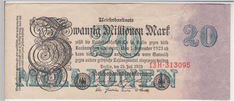 D1048 Geldschein Reichsbanknote 20 Millionen Mark 1923 Inflation Nr