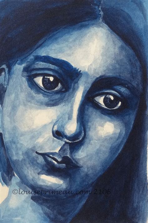 A Drawing Of A Womans Face In Blue