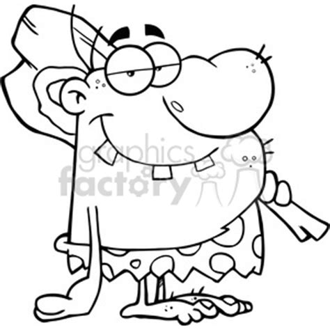 6805 Royalty Free Clip Art Black and White Caveman Cartoon Character ...