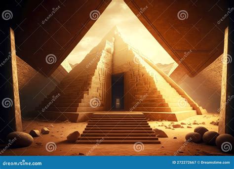 Interior Of Ancient Egyptian Pyramids With Steps And Entrance Stock