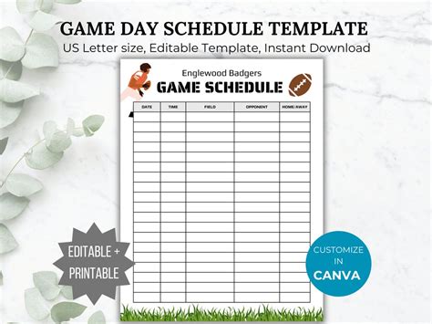 Football Schedule Template Coach Football Practice Calendar Game Day ...