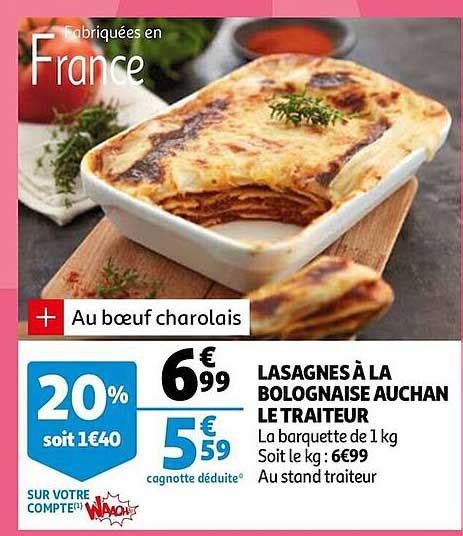 Promo Lasagnes à La Bolognaise Auchan chez Auchan iCatalogue fr