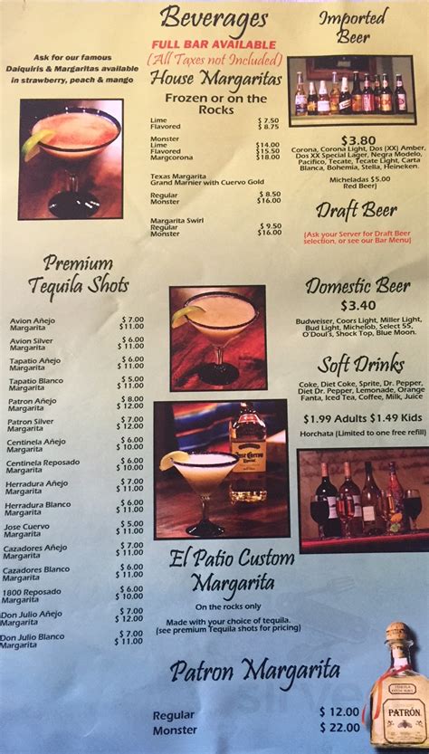 El Patio Mexican Restaurant Menus In Ponca City Oklahoma United States