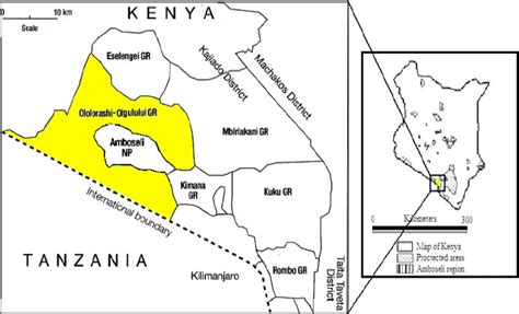 Map of Amboseli ecosystem showing Amboseli National Park and ...