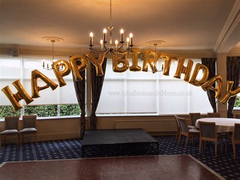 Happy Birthday Balloon Arch created with super shape gold letter ...