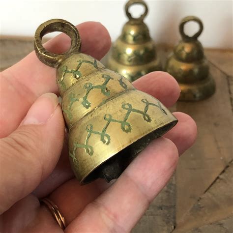 Bells Of Sarna India Brass Etched Bells Set Of Vintage Etsy