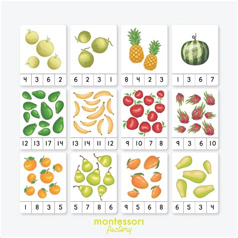 Counting Fruits Numbers 1 To 20 Montessori Counting Cards Etsy Clip