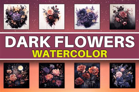 Dark Flowers Watercolor Designs Graphics