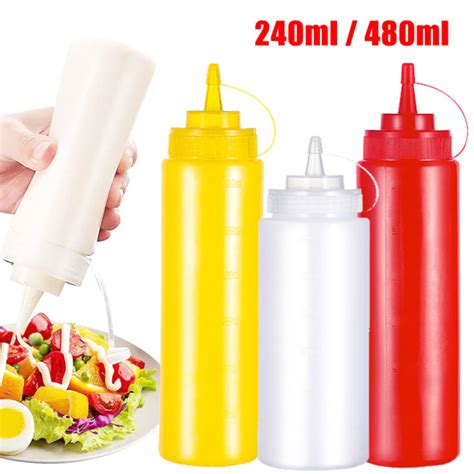 Ml Plastic Squeeze Bottles Condiment Dispenser Ketchup Mustard Mayo Hot Salad Sauce Olive