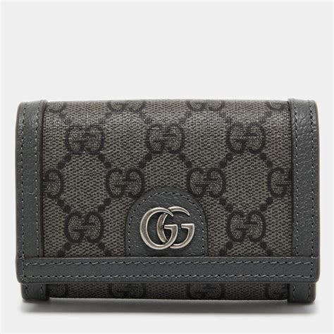 Gucci Grey Gg Supreme Canvas And Leather Ophidia Business Card Holder