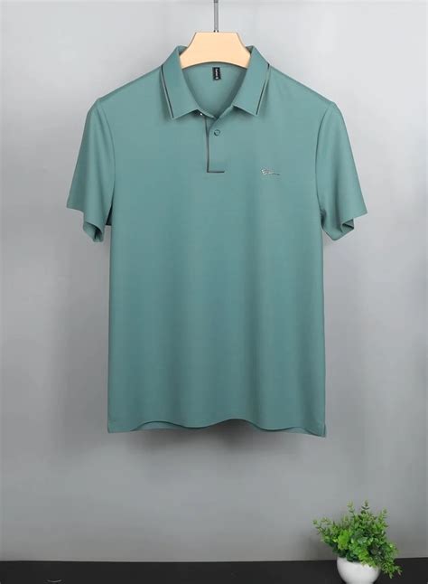 Летние комфортабельные эластичные рубашки Polo мужские короткие рукава ...