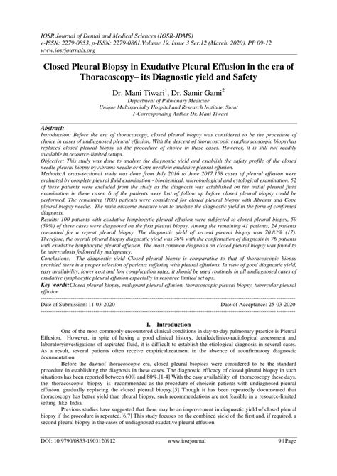 Pdf Closed Pleural Biopsy In Exudative Pleural Effusion In The Era Of