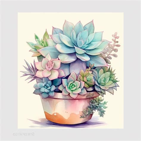 Premium AI Image Aesthetic Watercolor Succulent Plants Illustration