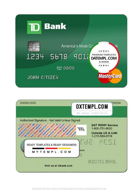 USA TD Bank MasterCard Card Template In PSD Format Fully Editable