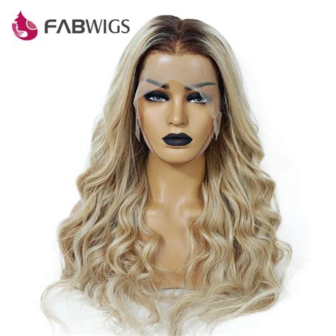 Fabwigs T4 27 613 Ombre Blonde Full Lace Human Hair Wigs European Remy