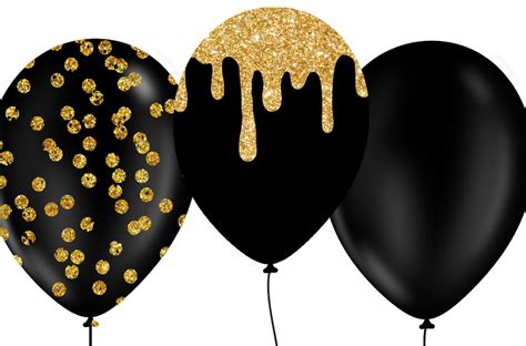 Globos Negros Y Dorados Clipart Glitter Balloon Png Digital Etsy Espa A